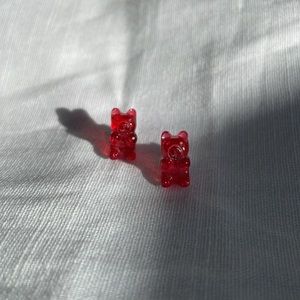 VINTAGE Tiny Red Gummy Bear Earrings